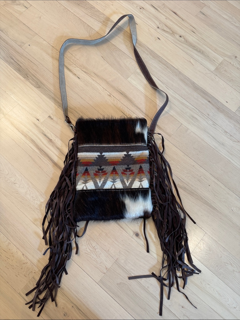 Kissin Kate Western Wear-Handmade Aztec Leather Fringe Crossbody Bag-Boho